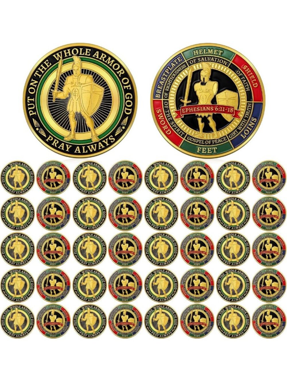 80 Pcs Antique Gold Armor of God Challenge Coins - Christian Prayer Gifts for